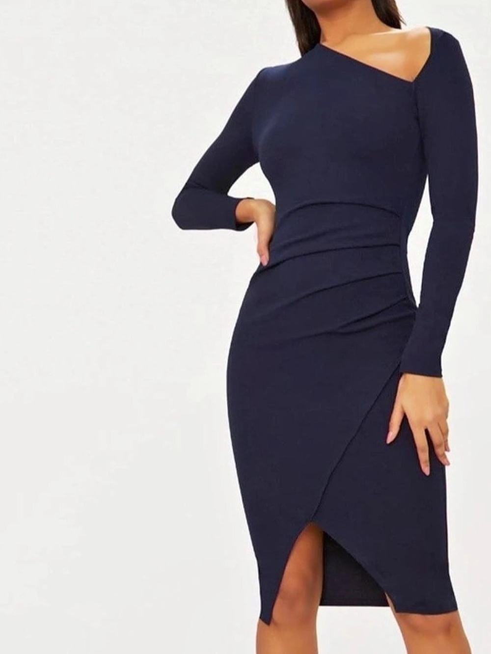 PrettyLittleThing Ruched Midi Dress in navy Size 4